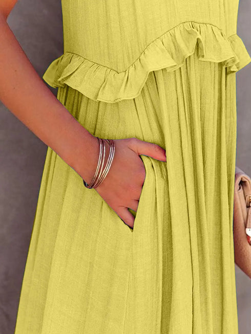 'Galatea' Ruffled Sleeveless Maxi Dress - Celes Fashion
